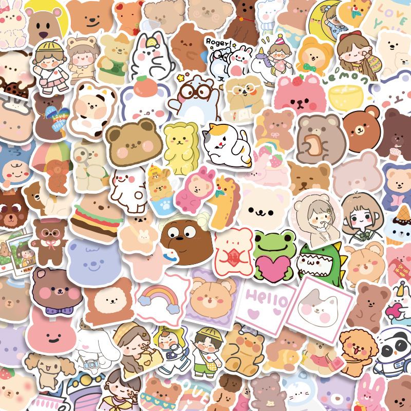Zanmo Set 100 hình dán sticker gấu nâu dễ thương trang trí điện thoại laptop