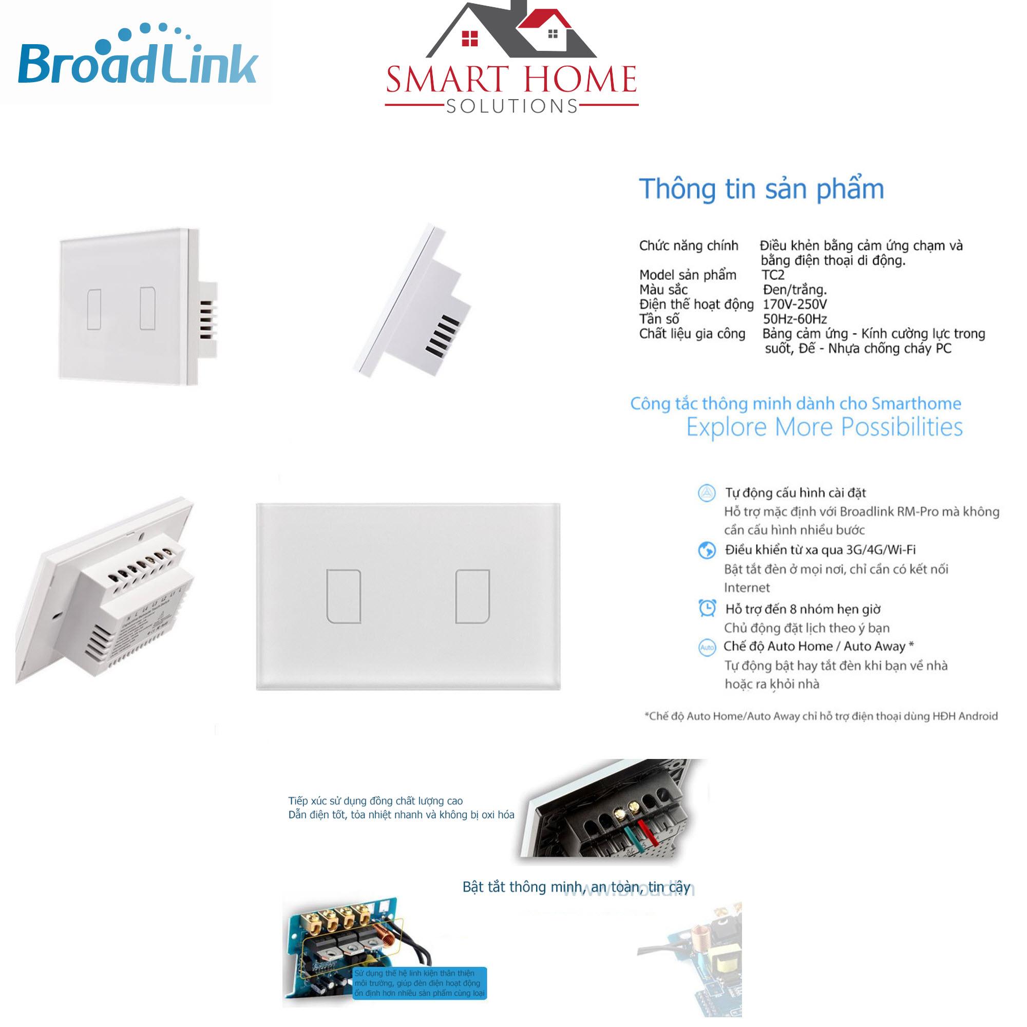 Bộ công tắc cảm ứng, điều khiển từ xa Broadlink TC2 GM3 chuẩn US -Loại 3 phím mặt hình chữ nhật theo tiêu chuẩn Việt Nam