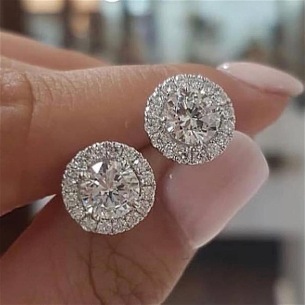 Bông tai hình tròn đính đá zircon trắng thời trang cho nữ