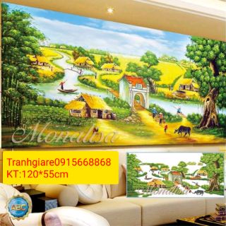 Tranh đính đá phong cảnh làng quê yên bình kt 120*55cm