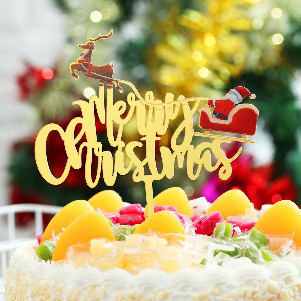 YNATURAL Que Cắm Trang Trí Bánh Kem Chữ Merry Christmas