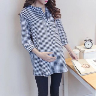 Áo bầu kẻ xanh cổ tàu