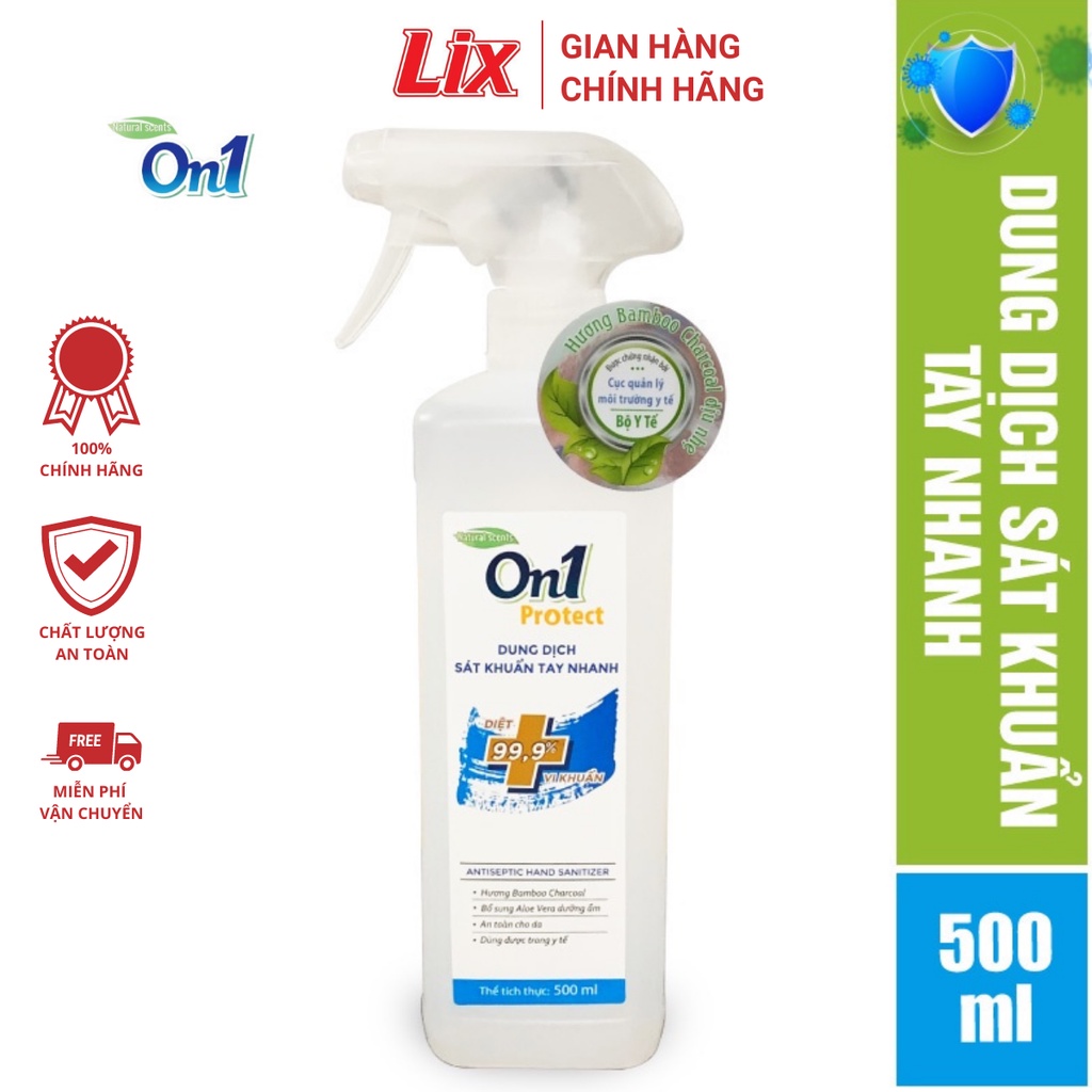 Dung dịch sát khuẩn tay khô nhanh On1 500ml C0202, nước sát khuẩn giúp làm sạch, dưỡng ẩm da tay hương thơm dễ chịu