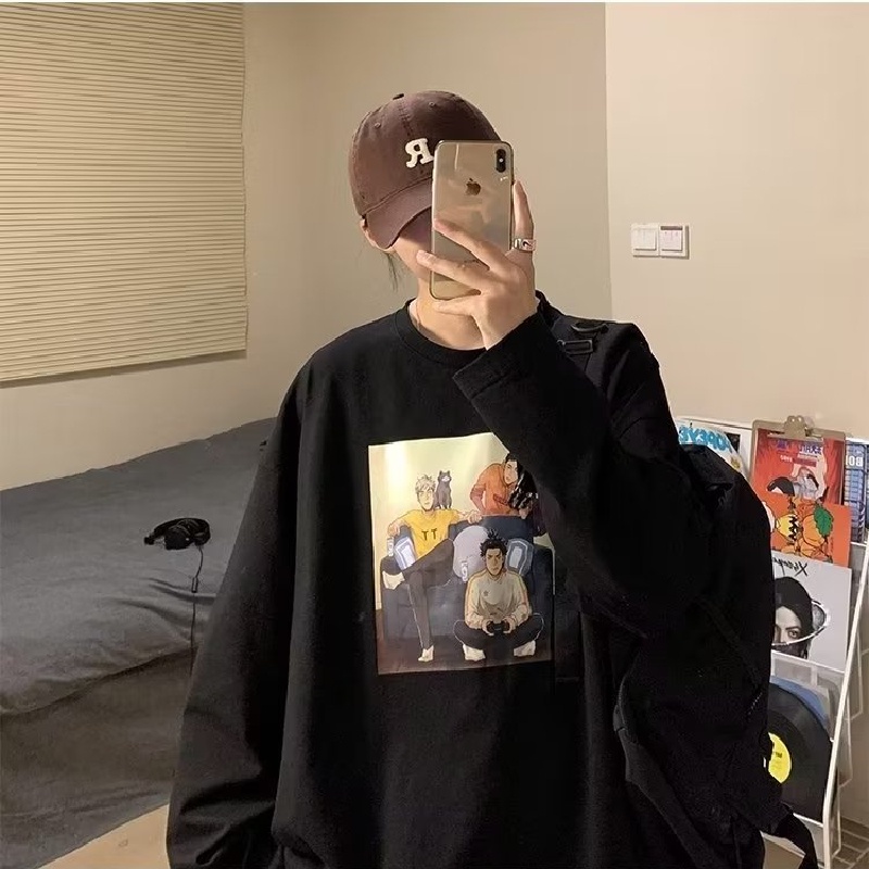 Áo Thun Dáng Rộng In Họa Tiết Hoạt Hình Phong Cách Hip Hop Hàn Quốc Thời Trang Cho Nam Và Nữ size M-5XL