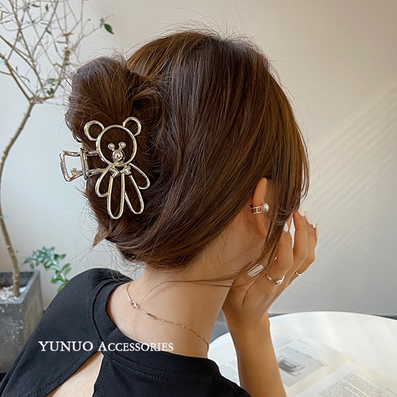 Kẹp tóc hình gấu bằng hợp kim màu vàng/bạc thời trang Hàn Quốc mùa hè xinh xắn cho nữ