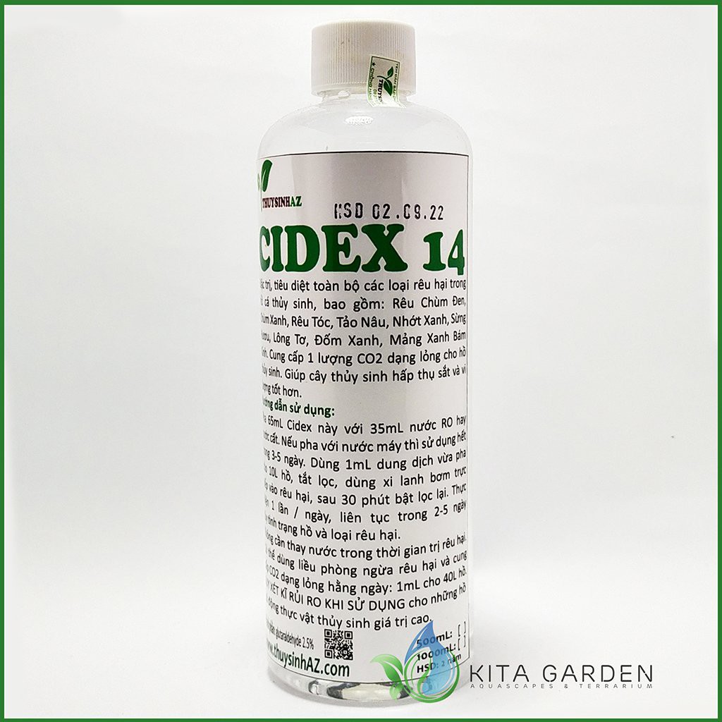 Dung dịch phòng trị rêu hại Cidex 14 nguyên chất - glutaraldehyde 2.6% - chai 500ml