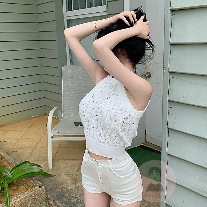 Áo Dệt Kim Không Tay Cổ Tròn Màu Sắc Thời Trang Mùa Hè Cho Nữ