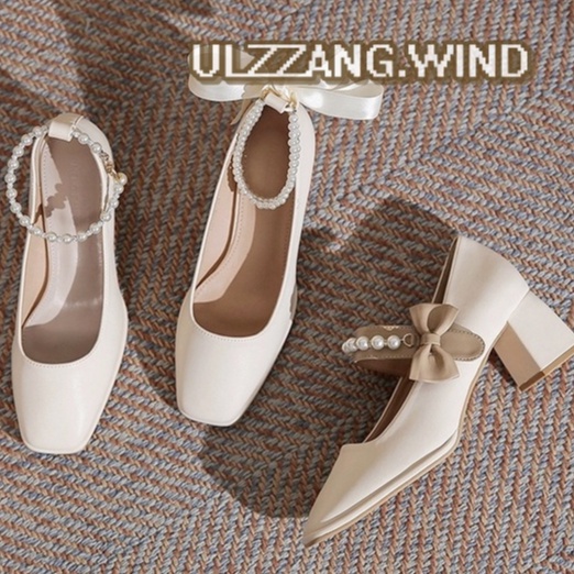 Giày Mary Jane mũi vuông 4 kiểu cao 5p Korea ulzzang - u.w