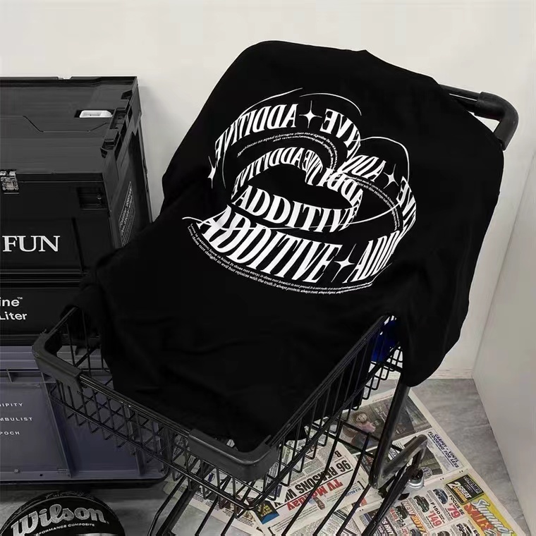 FOCUS Áo phông unisex fashion vintage 3D letter printing đen bigsize áo thun form rộng 100% cotton