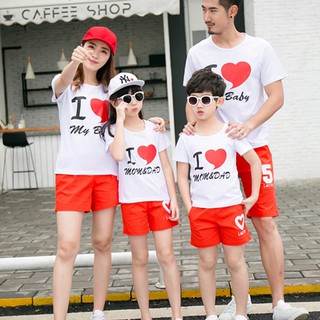 Áo thun gia đình in chữ i love mom dad baby dlx