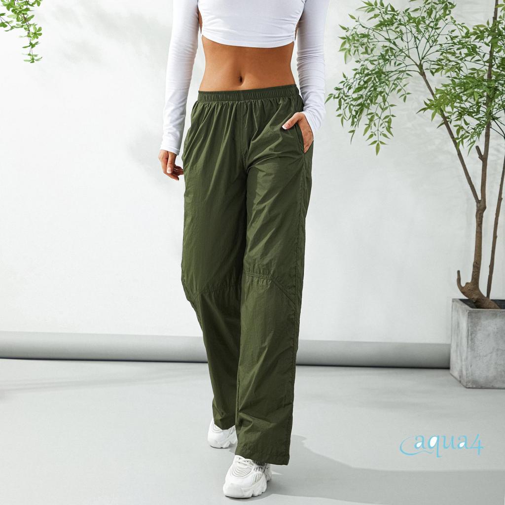 Quần Thể Thao Lưng Thun Ống Rộng Màu Sắc Đơn Giản Cho Nữ