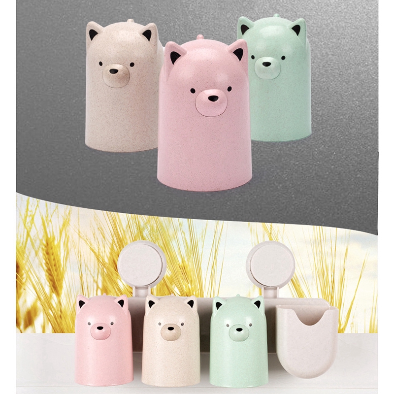 Cartoon Bear Family Brushing Cup Wheat Straw Toothbrush Holder Washing Set