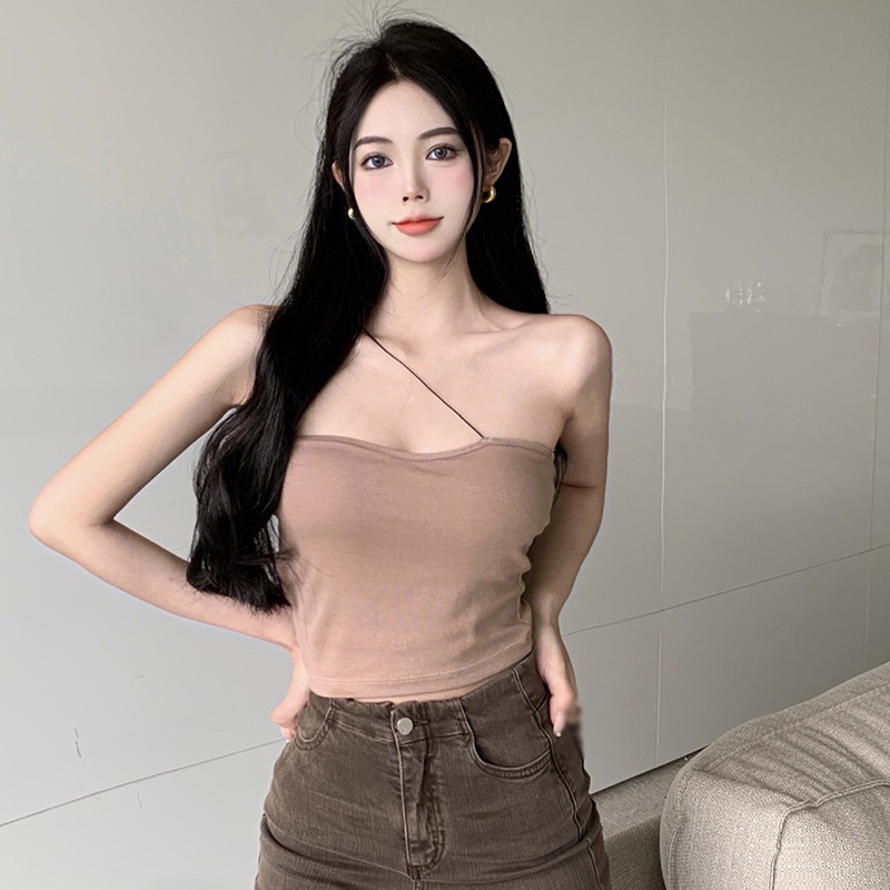 Áo Hai Dây Dáng Ôm Màu Sắc Trơn Gợi Cảm Phong Cách Hàn Quốc Cho Nữ