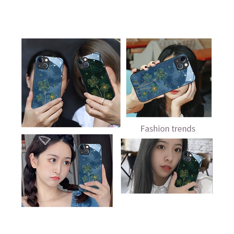 Ốp Điện Thoại Kính Cường Lực Họa Tiết May Mắn Cho iphone 13 14pro max 12 mini 11 pro max XS XR X 6 plus 6s 7 8 plus