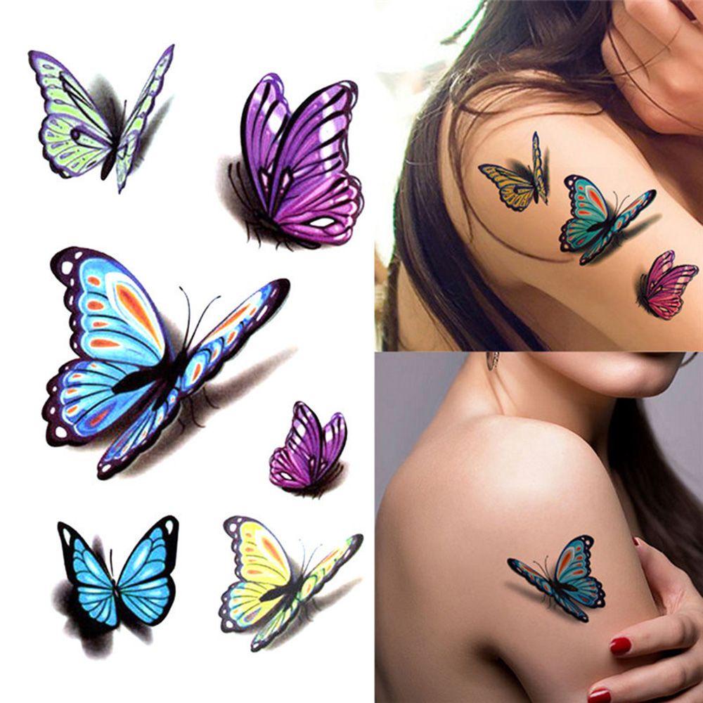 Miếng Dán Hình Xăm Tạm Thời Họa Tiết Hoa Và Bướm Thời Trang Cho Nữ