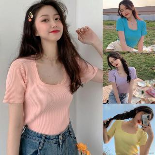 Áo thun nữ ngắn tay cổ vuông thời trang hàn