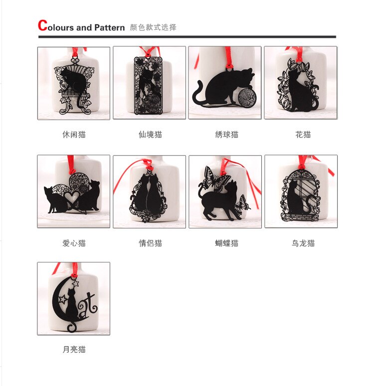 1 Thẻ Đánh Dấu Sách Hình Mèo Đen Đáng Yêu Bằng Kim Loại