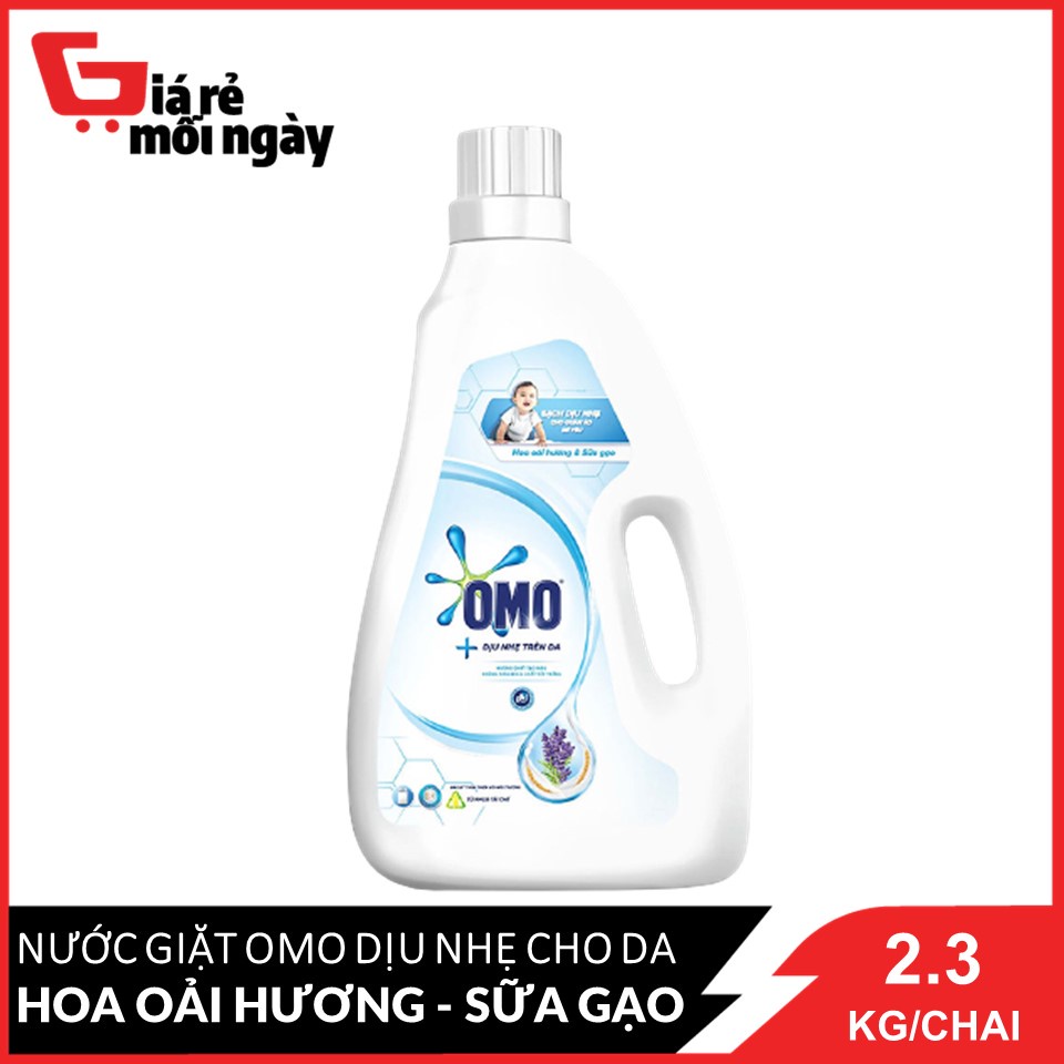 Nước giặt OMO Dịu nhẹ cho da Hương hoa oải hương &amp; sữa gạo Chai 2,3kg
