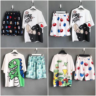 Set áo tay lở khủng long + quần short cartoon unisex