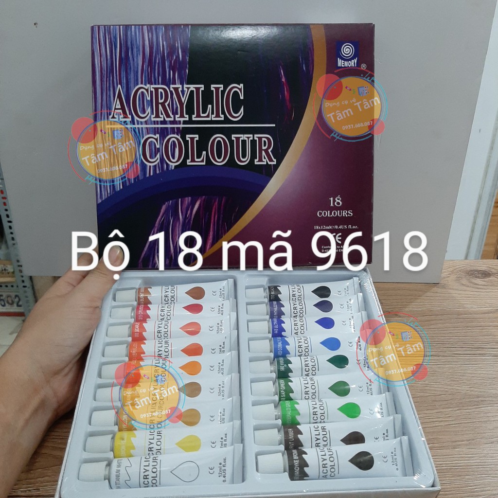 [ TÂM TÂM ]-Màu Acrylic Memory bộ 12 màu và bộ 18 màu- [GIẢM 20K-Giải tồn 2 hộp]