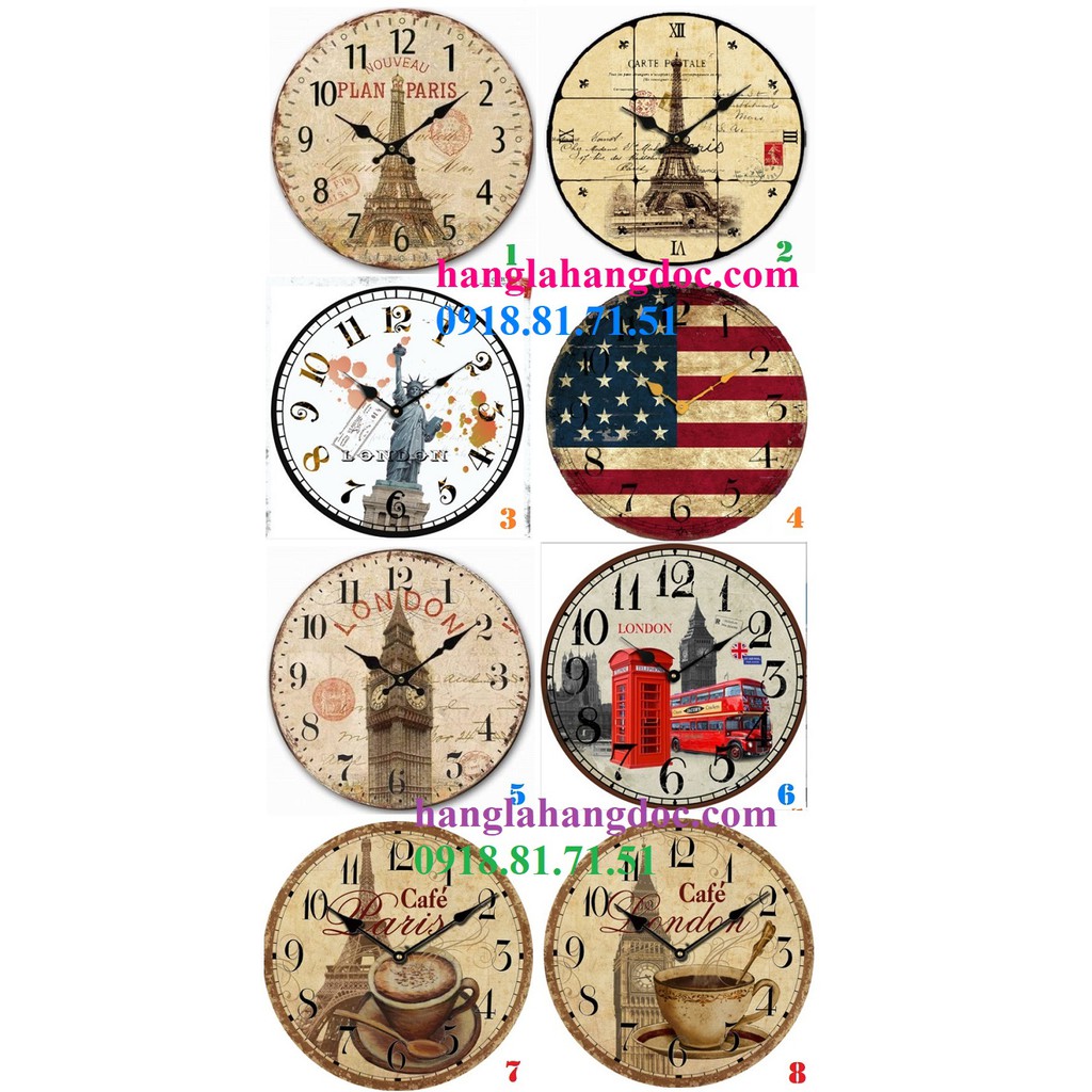 Đồng hồ gỗ treo tường phong cách cổ điển châu Âu cỡ đại (60cm đường kính) - Vintage Retro Wall Clock