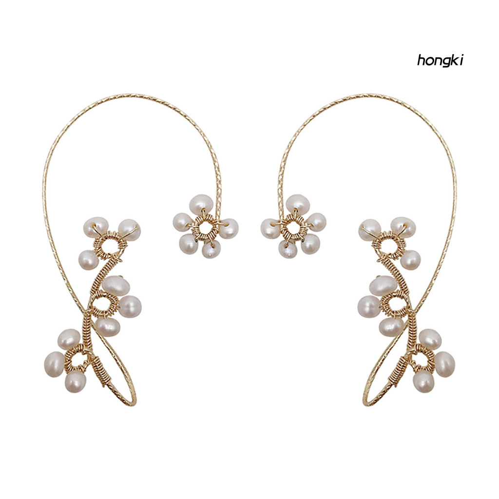 1 Khuyên Vành Tai Hình Hoa Đính Ngọc Trai Giả Thời Trang Cho Nữ