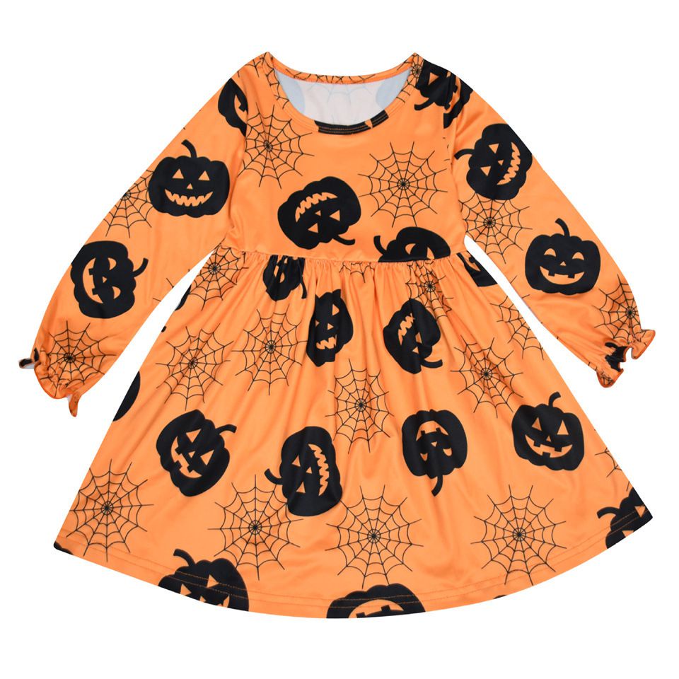 Đầm dự tiệc hóa trang in hình phù thủy/ ma cà rồng/ đầu lâu halloween thời trang cho bé gái 1-9 tuổi