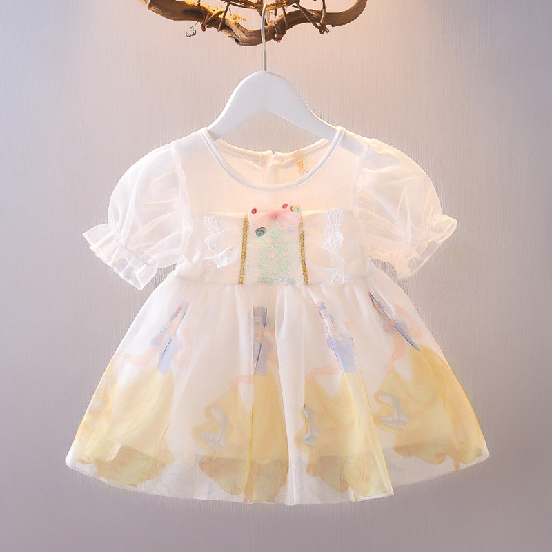 Đầm Công Chúa Tay Ngắn Phối Lưới Đính Nơ Thời Trang Mùa Hè Cho Bé Gái Se7en