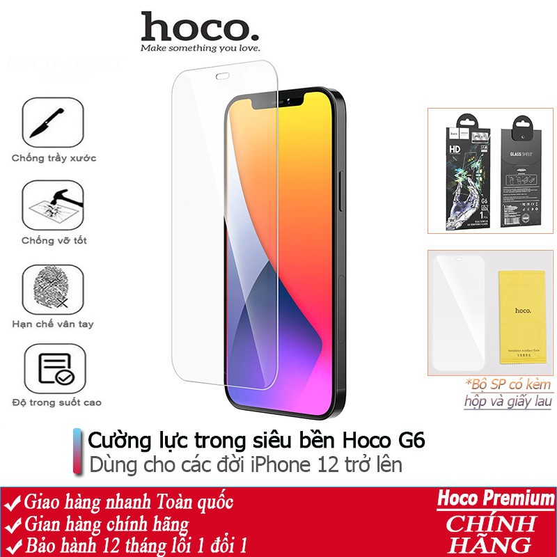 Kính cường lực Hoco G6 siêu bền dùng cho iPhone 12, 13 - Chính hãng (Trong suốt)