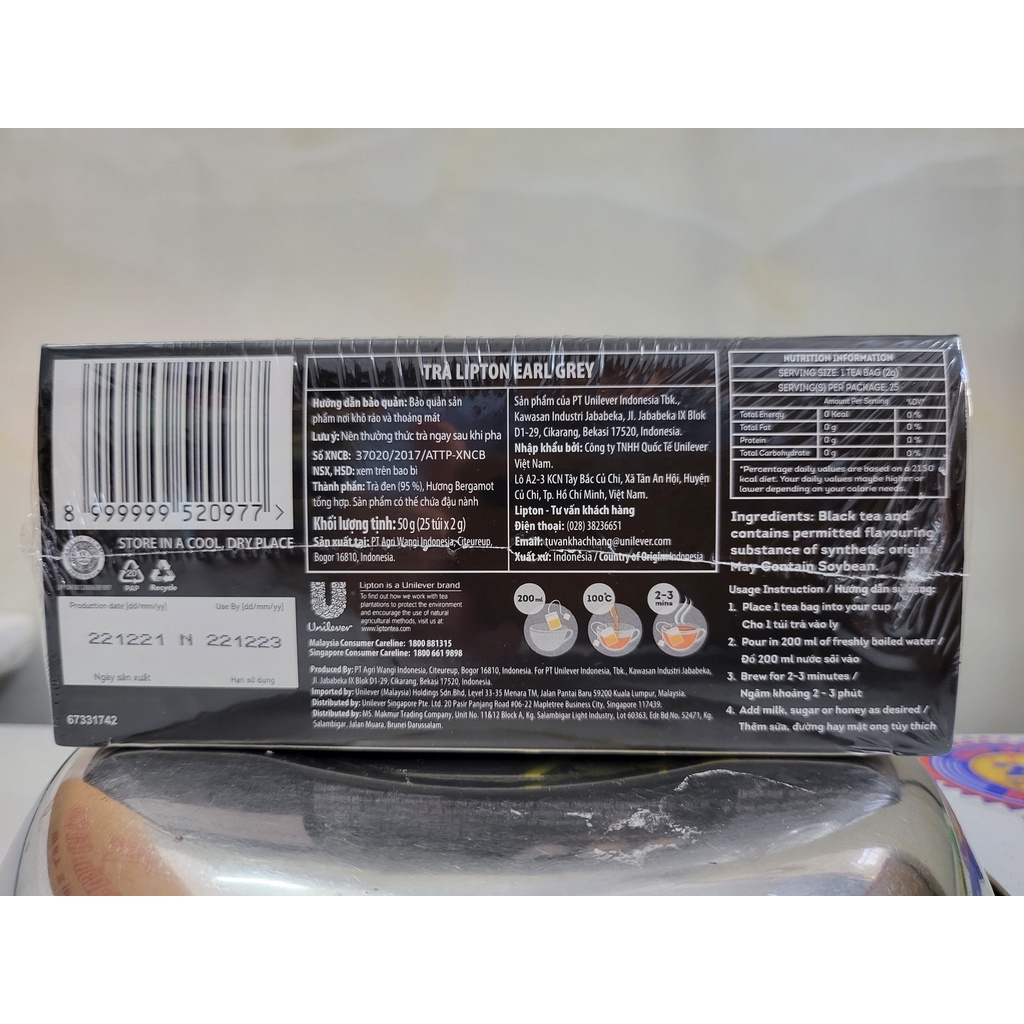 TRÀ ĐEN TÚI LỌC HƯƠNG CAM BERGAMOT  LIPTON Black Tea Bags with Orange Flavour (hala