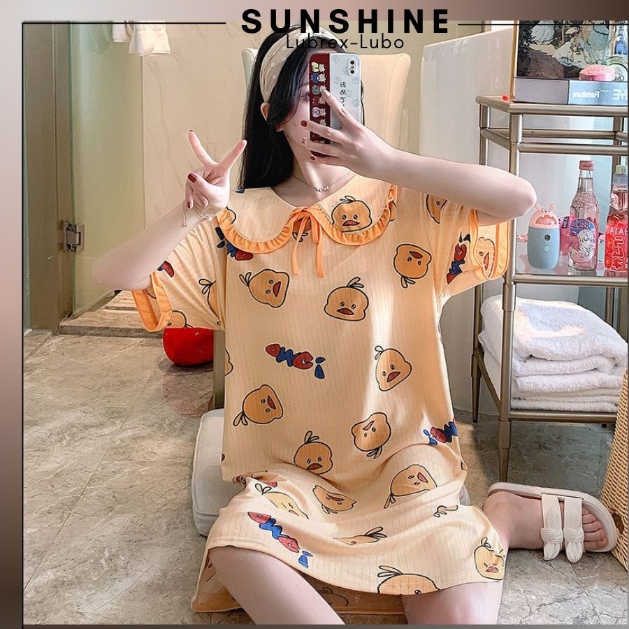 Váy mặc nhà dáng suông cotton họa tiết hoạt hình đẹp mắt SUNSHINE cao cấp