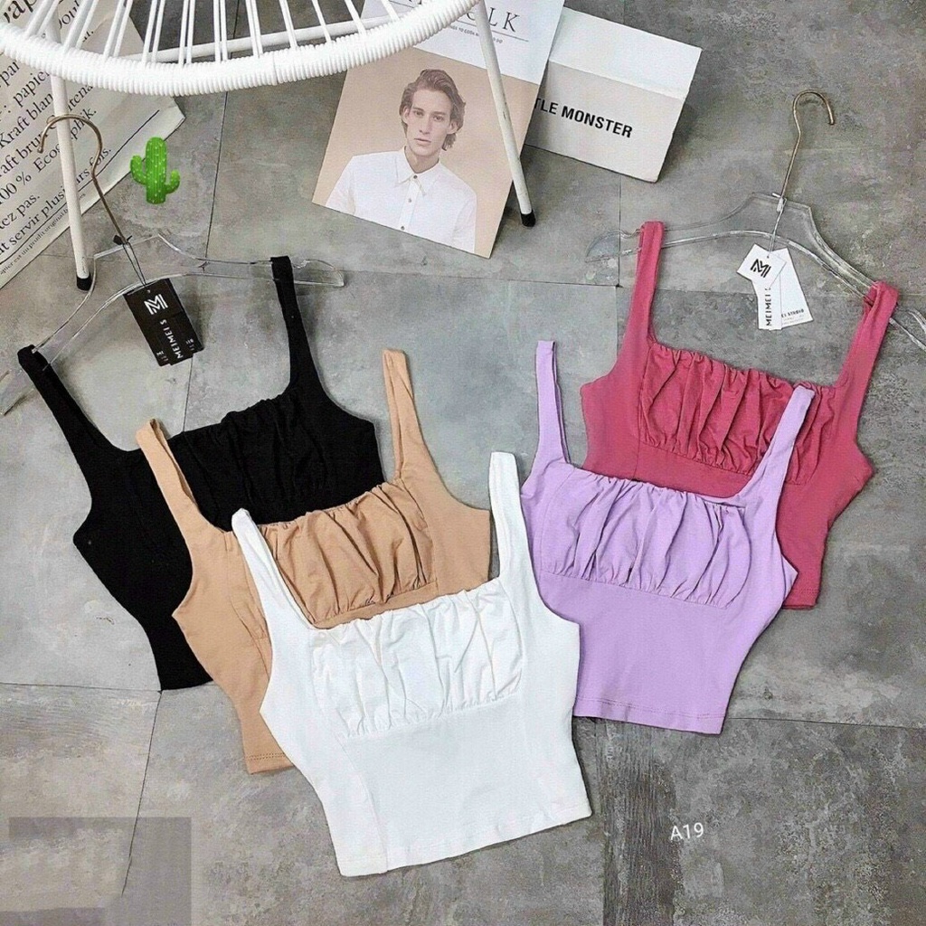 áo 2 dây nhúm ngực xinh chất thun bozip mềm p