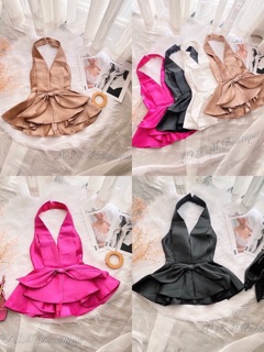 Áo phi lụa cổ yếm kèm nơ chuẩn hàng shop