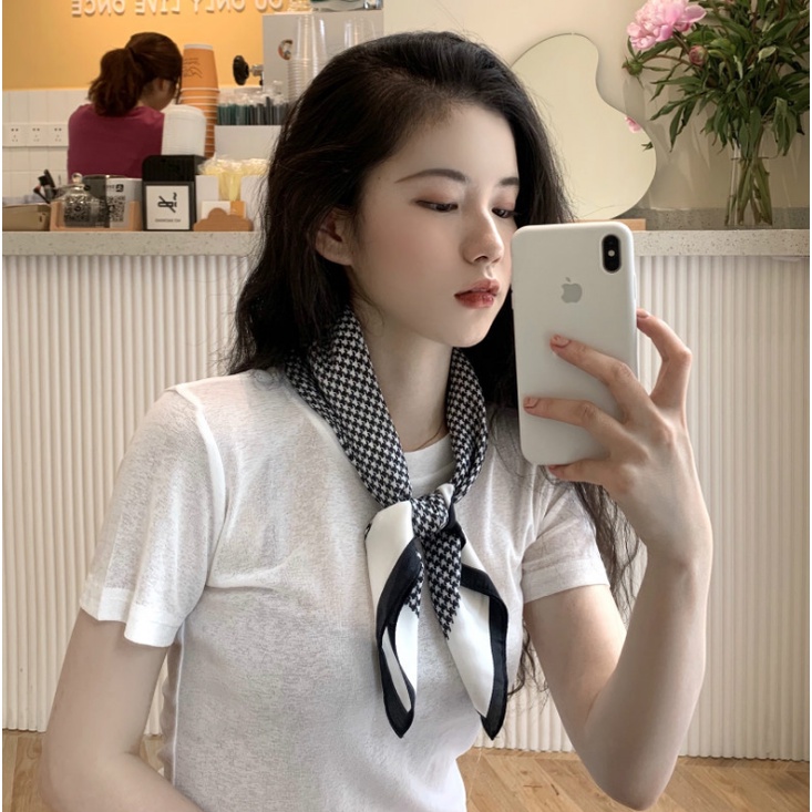 Khăn vuông lụa 70cm nữ công sở đẹp cao cấp- khăn turban quấn túi quấn tóc làm áo yếm- Caro nhỏ