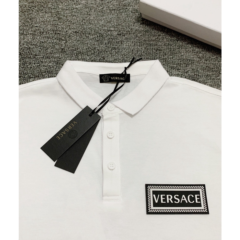 VERSAC Summer 2020 men short sleeve logo badge leather polo pure cotton t-shirt can not buy