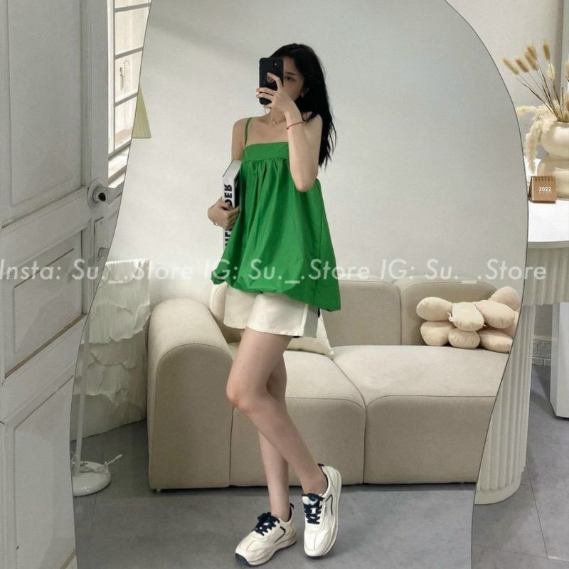 set áo hai dây kèm quần short xanh lá hàn quốc | BigBuy360 - bigbuy360.vn