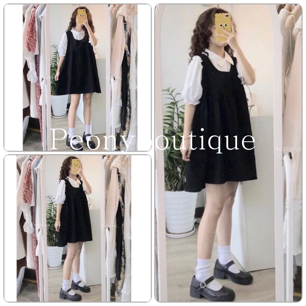 Set Yếm Sơ Mi Tay Lỡ PEONYB Nữ [FREESHIP] 🌸 Bộ đầm 2 dây đen kèm áo trắng bánh bèo tiểu thư Ulzzang HOT 🌸 | BigBuy360 - bigbuy360.vn