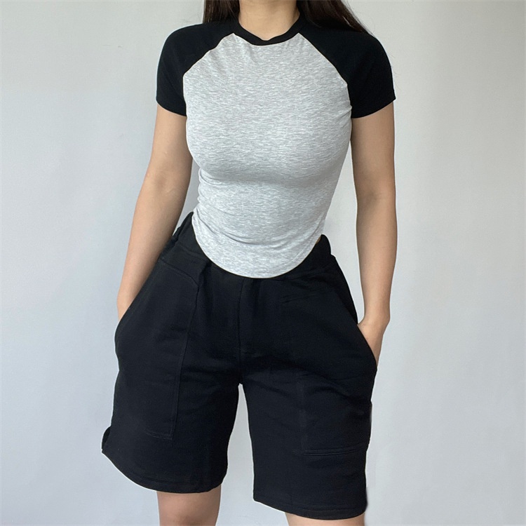 Áo thun thể thao ANRAN ngắn tay phối màu tương phản thời trang dành cho nữ