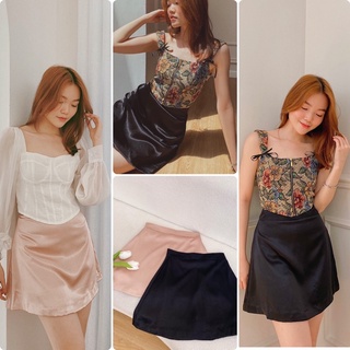 RÊVER Chân váy lụa trơn chữ A ngắn quyến rũ Satin Skirt