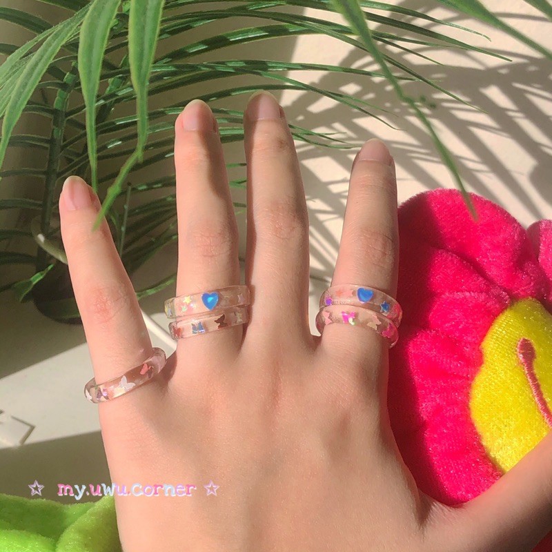 Nhẫn nhựa hàn quốc, nhẫn resin ánh holo trái tim | Angelic’s Heart | @myuwucorner