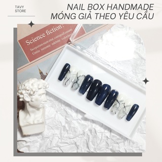 Nail Box Handmade set móng giả họa tiết vân đá xanh đen