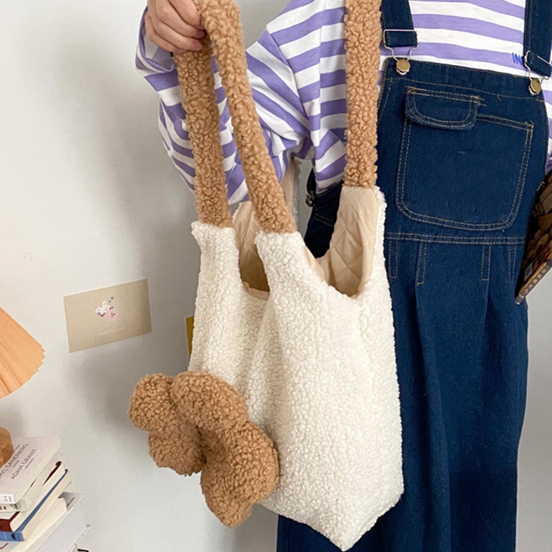 Túi Xách Lông Nhung Mềm Cỡ Lớn In Họa Tiết Hoa Phong Cách Vintage