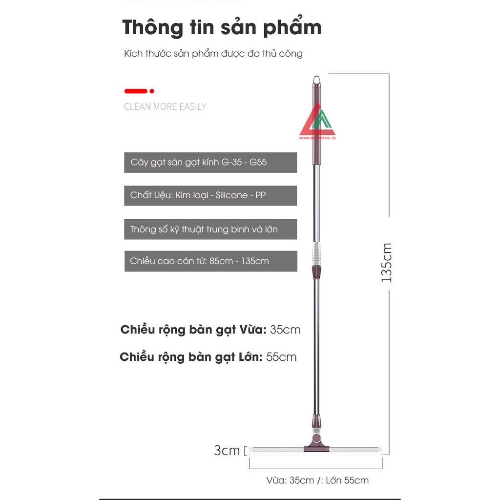 Cây gạt nước sàn nhà, cây gạt kính, chổi gạt nước silicone dễ dàng điều chỉnh độ dài Kitimop-G35