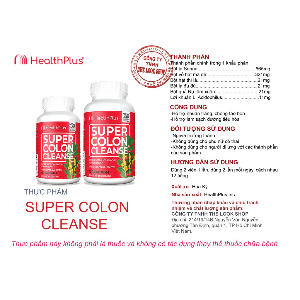 Viên uống thảo mộc detox Super Colon Cleanse- Health Plus Inc