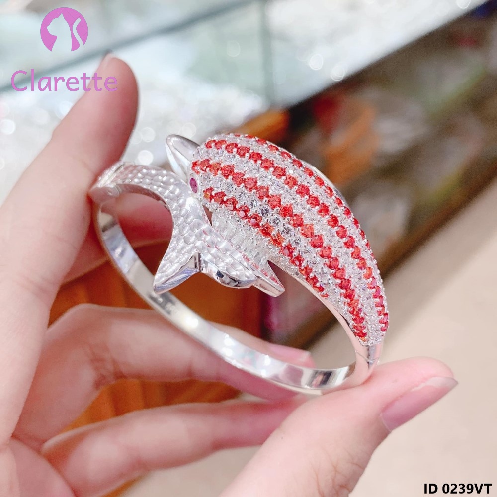 Vòng tay bạc hở hình cá heo Clarette 0239VT