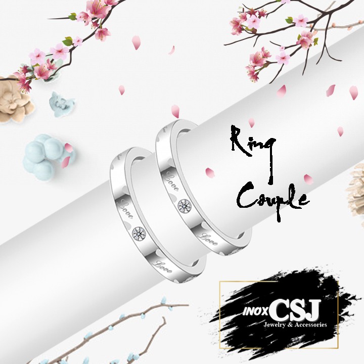 02 chiếc nhẫn cặp đôi tình nhân inox cao cấp chữ Love đính xoàn đẹp, không đen - tặng hộp đựng xinh xắn