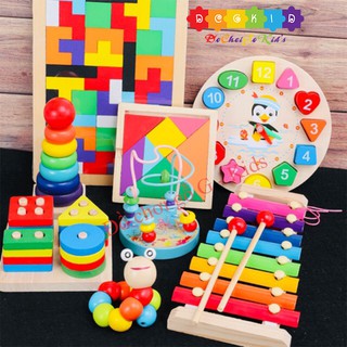 Combo 8 món đồ chơi gỗ an toàn cho bé- phát triển trí tuệ