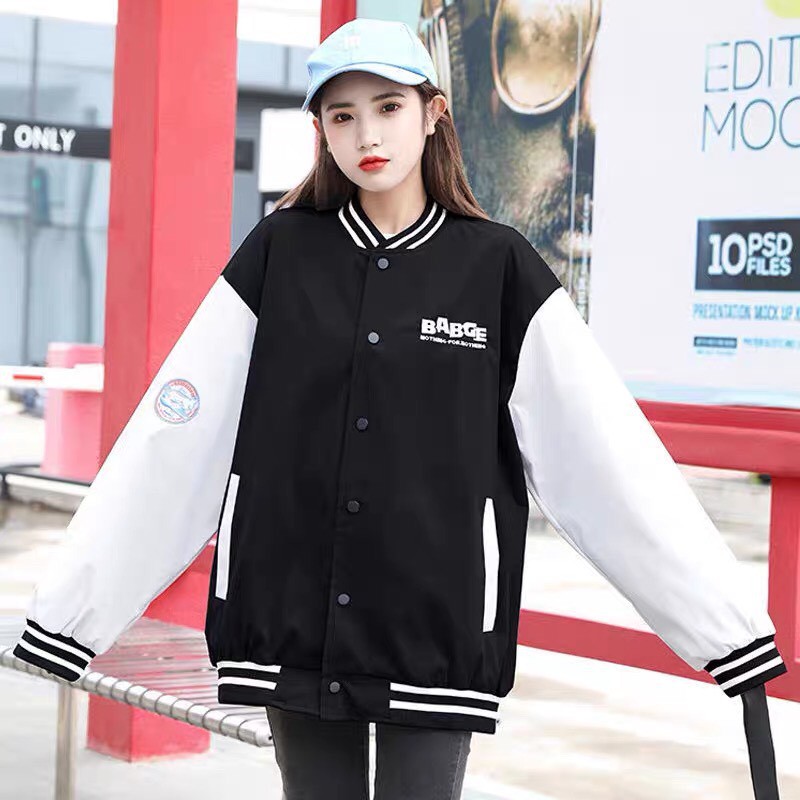 Áo khoác dù bomber unisex form rộng Thêu Badge phong cách ulzzang Wind