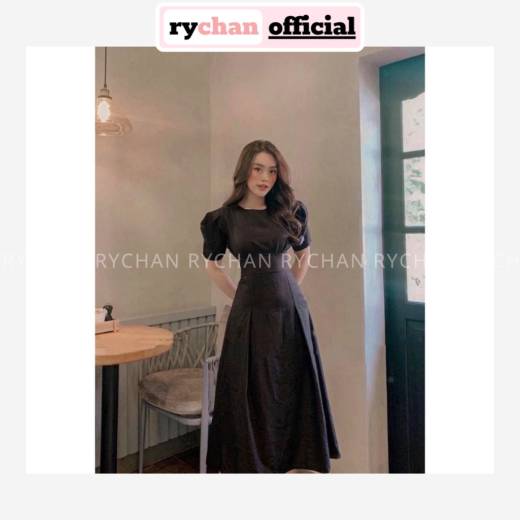 Đầm Xòe Midi Tay Phồng Chiết Eo Siêu Tôn Dáng [Ảnh Thật Cuối] - DX9692