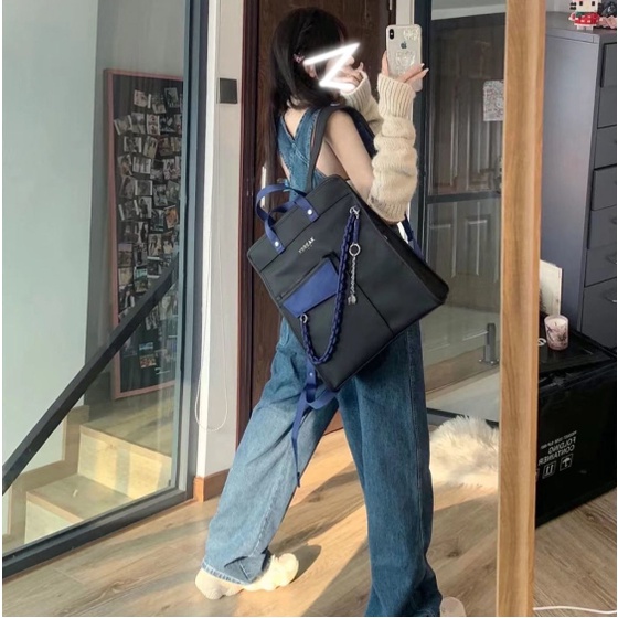 Quần yếm jeans ống suông rộng phủ giày xanh đậm thêu Rainbow siêu phẩm cao cấp